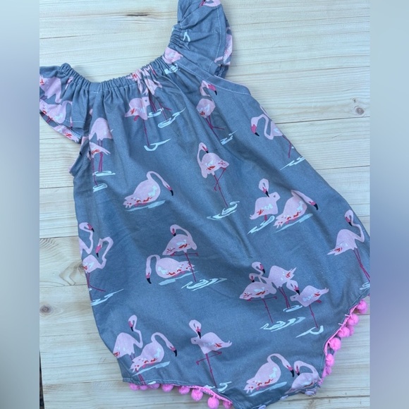 Small Shop Handmade Flamingo Romper. Size 2/3. Excellent Condition - Picture 1 of 4